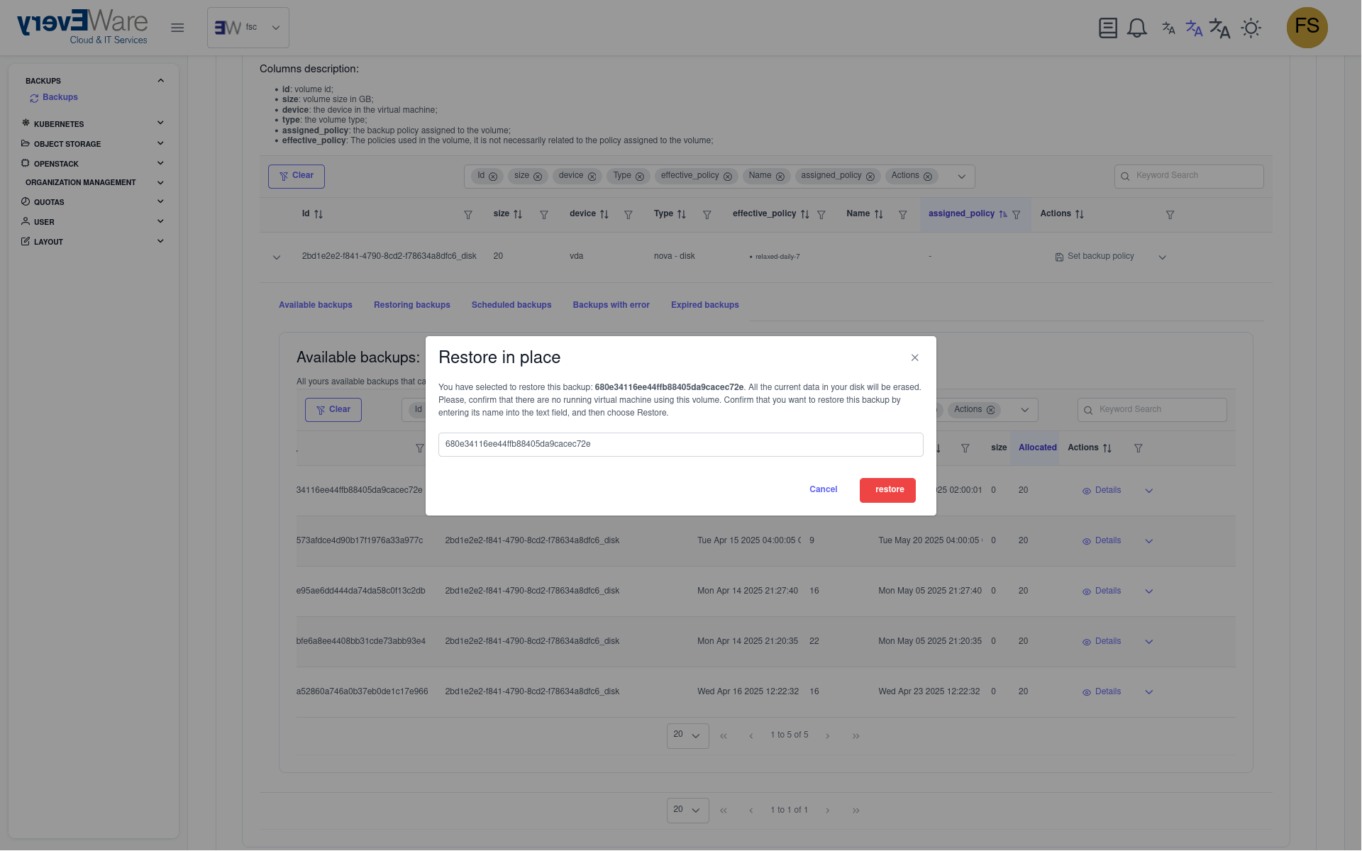 Restoration Confirmation